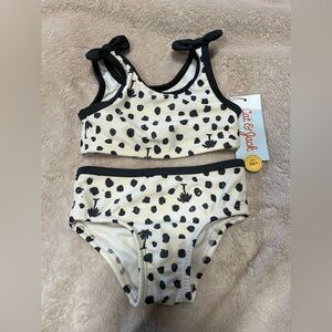 Cat & Jack Girl’s Black White Polka Dot Palm Tree Bikini Swim Set 12Mo 18Mo